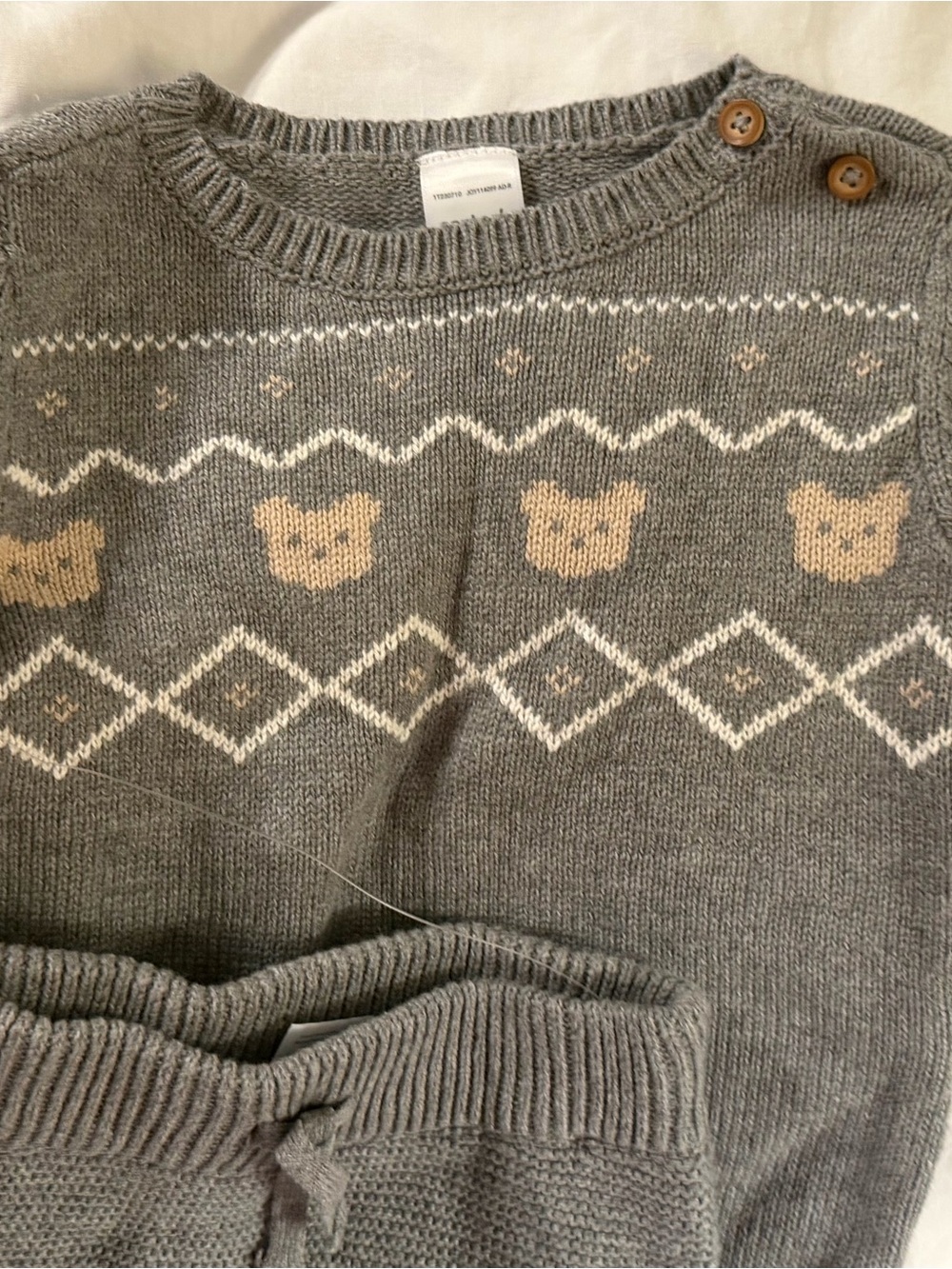 Gray Knit Baby Sweater & Pants Set with Tan Bear Motif - Picture 3 of 5